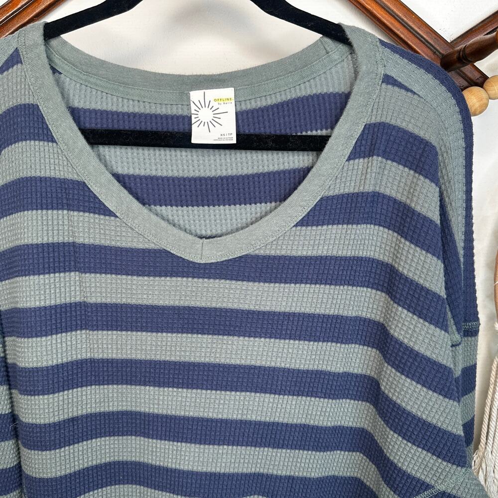 Offline by Aerie Striped Waffle Knit Long Sleeve Top